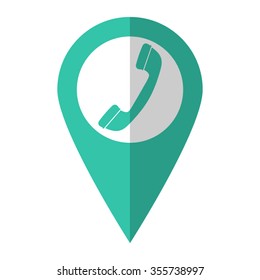 Telephone receiver - vector icon;  green map pointer