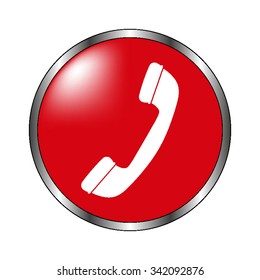 Telephone receiver - vector icon on the  red button