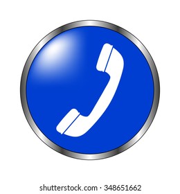 Telephone receiver - vector icon on the blue button