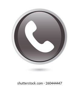 Telephone receiver vector icon. phone icon. black glossy button.
