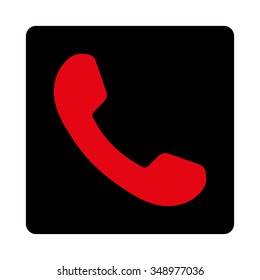 Telephone Receiver vector icon. Style is flat rounded square button, intensive red and black colors, white background.