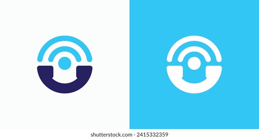 Telephone receiver vector logo design with signal waves.