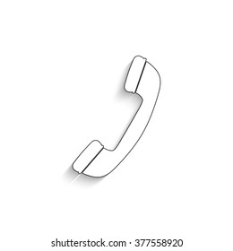 Telephone receiver - white vector icon  with shadow
