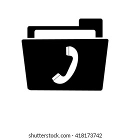 Telephone receiver - white vector icon;   black folder