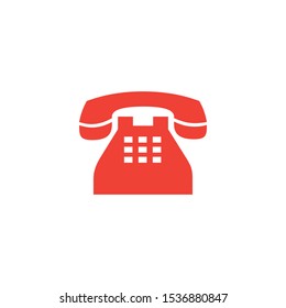 Telephone Red Icon On White Background. Red Flat Style Vector Illustration.