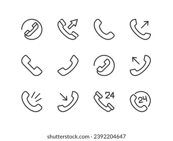 telephone related line icons. Vector linear object set. 48x48 Pixel Perfect with editable stroke