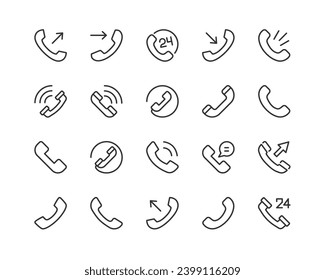 iconos de línea relacionados con el teléfono. Conjunto de objetos lineales vectoriales. 48x48 Pixel Perfecto con trazo editable