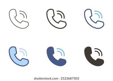 Teléfono que suena con el ícono del Vector de la señal. Llamada telefónica, comunicación, contacto. Elemento gráfico móvil y fijo