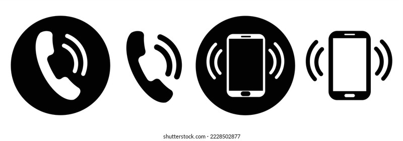 Telephone ringing simple icon set. Ringing telephone icons. Contains icon such as old model telephone, modern smart phone. Smart phone ringing. Phone sign. Vector. Symbol. Illustration