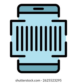 Strichcodesymbol für die Telefonsuche. Umriss Telefon Scan Strichcode Vektorsymbol Farbe flach isoliert