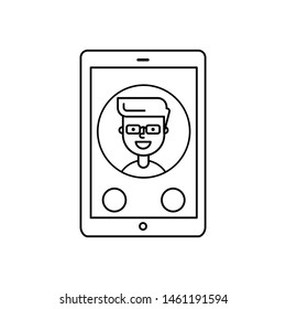 telephone screen man image flat icon. Vector Symbol illustration.