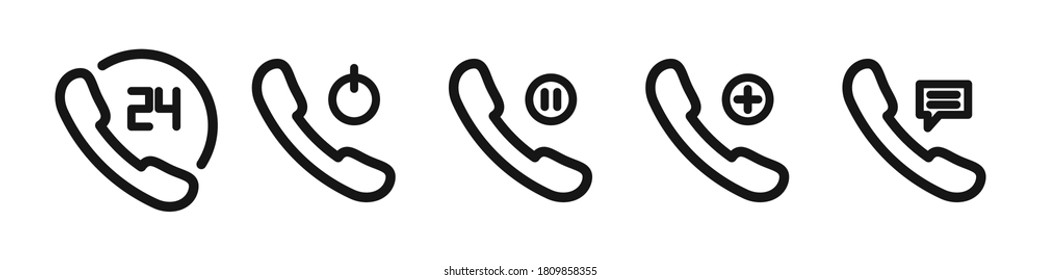 Telephone service vector support collection illustration, phone communication technology line icon set