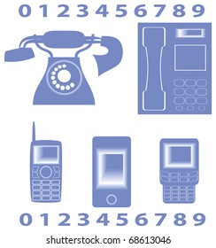Telephone sets of different ages are shown in the picture