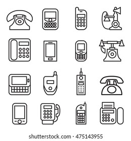 Telephone , Smart Phone , Fax , Phone , Cell Phone , Telecommunication Icon Set In Thin Line Style