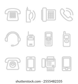 Telephone , Smart phone , fax icon set in thin line style