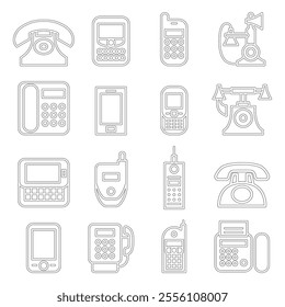 Telephone , smart phone , fax , phone icon set in thin line style