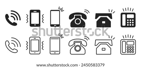 Telephone, smartphone icon set, smartphone vibration, landline phone variation illustration, vector material