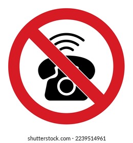 Telephone or smartphone silhouette in red crossed circle isolated on background