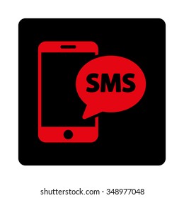 Telephone Sms vector icon. Style is flat rounded square button, intensive red and black colors, white background.