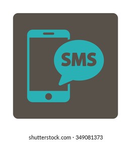 Telephone Sms vector icon. Style is flat rounded square button, cyan and grey colors, white background.