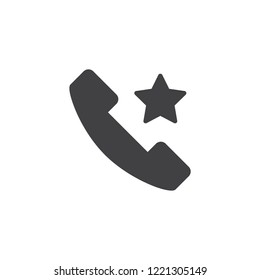 Telephone and star vector icon. filled flat sign for mobile concept and web design. Favorite phone call simple solid icon. Symbol, logo illustration. Pixel perfect vector graphics