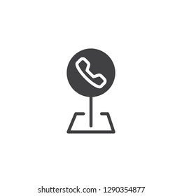 Telephone station location pin vector icon. filled flat sign for mobile concept and web design. Phone map marker simple solid icon. Symbol, logo illustration. Pixel perfect vector graphics