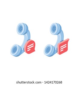 Telephone support, conversation chat, help. Vector 3d isometric color icon new flat style. Creative illustration, idea for infographics.