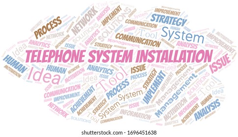 Telephone System Installation typography vector word cloud.