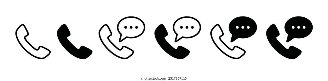 Telephone with talk bubble speech or chat icon. Telephone, communication, call, contact us icon symbol in line and flat style on white background for app and website. Vector illustration