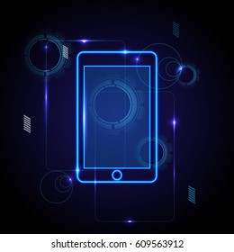 Telephone technology, communication system, abstract blue background, vector illustration