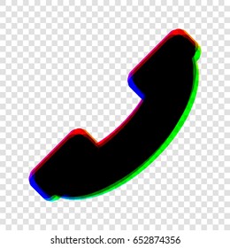 Telephone tube icon. Vector. Black icon with red-green-blue contours on transparent background.