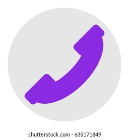 Telephone tube icon. Vector. Violet flat icon on light gray circle at white background. Isolated.
