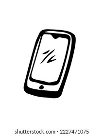 Telephone. Vector black and white hand-drawn illustration isolated on white. Clipart, sketch, logo.