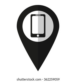 Telephone - vector icon;  black map pointer