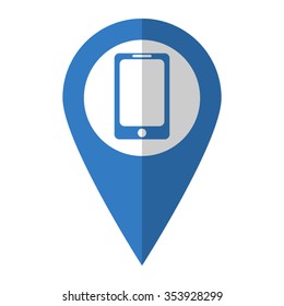 Telephone - vector icon; blue map  pointer