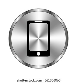 Telephone - vector icon;  metal button