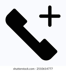 Telephone Vector Icon, Phone Call, Add Call Vector Icon, User Interface, User Experience, Isolated Silhouette Vector Icon.