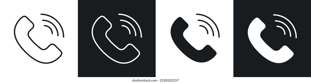 Icono del Vector del teléfono fijado en blanco y negro