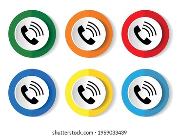 Telephone vector icon set, flat design buttons on white background for webdesign and mobile phone applications