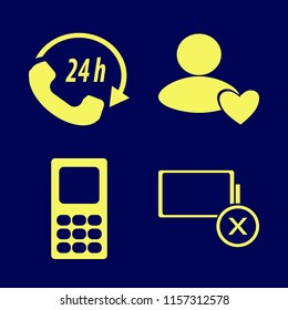 telephone vector icons set. with mobile phone, call center, empty battery and user favorite in set
