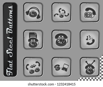Telephone vector web icons on the flat steel buttons
