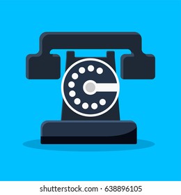 Telephone Vintage Flat icon, vector illustration for website, application, brochure, poster and banner, template icon flat. Blue Background