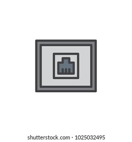Telephone wall socket filled outline icon, line vector sign, linear colorful pictogram isolated on white. LAN network socket symbol, logo illustration. Pixel perfect vector graphics