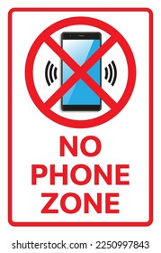Telephone warning stop sign icon. With text NO PHONE ZONE. Vector Illustration