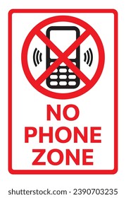 Telephone warning stop sign icon. Text NO PHONE ZONE. Vector Illustration