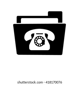 telephone - white vector icon;  black folder