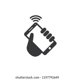 Telephone with wifi in a hand symbol