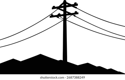 Telefondraht-Stange Silhouette, Vektorgrafik