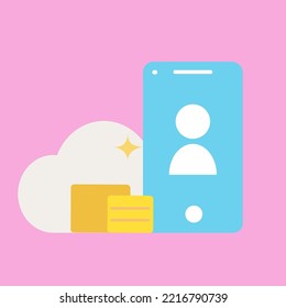Teléfono, dinero y nube sobre fondo rosa, tecnología y conceptos financieros