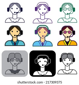 The telephone-operator  Symbolic man with headphones on a head speaks into a microphone, an